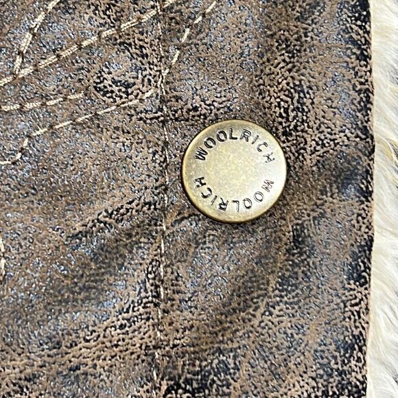 Woolrich Saddle Brown‎ Leaf Embroidered Faux Sherpa Lined Vest Jacket Sz M - Picture 5 of 12